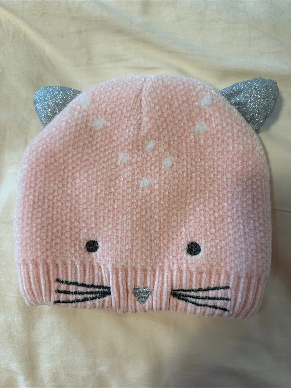 Barnes & Noble Pink Cat Ear Knit Hat with Silver Accents